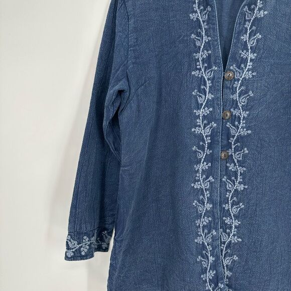 April Cornell Literary Jacket Sunwashed Navy Embroidered W Buttons Size Small - Picture 5 of 11